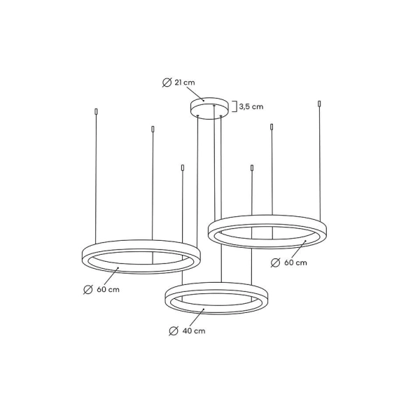 Lampa wisząca RING 40 + 60 + 60 złota na jednej podsufitce